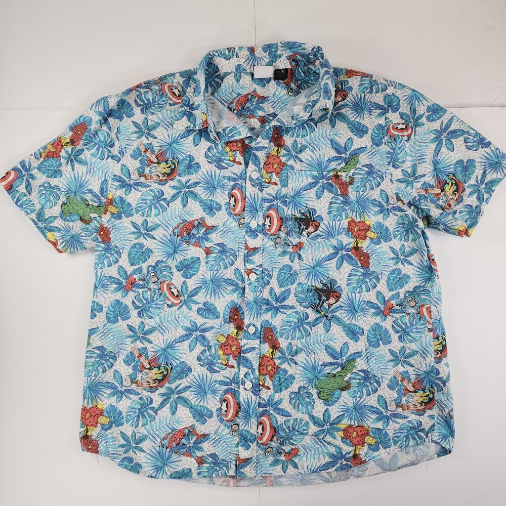 Marvel Avengers Tropical Hawaiian Button Down Camp Shirt 2XL